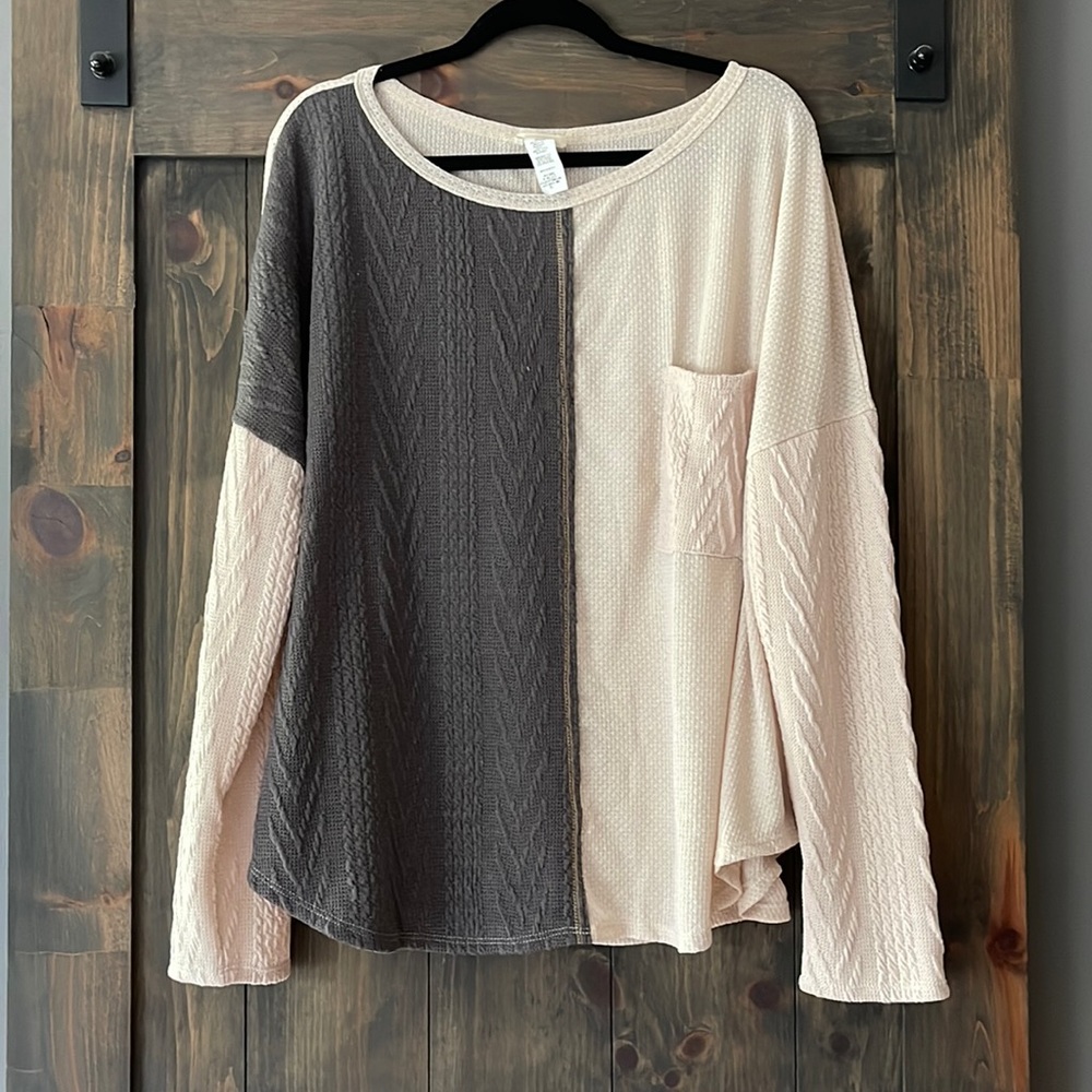 Oversized Two-Toned Patchwork Long Sleeve Top Sweater